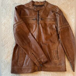 Men's Motorcycle Distressed/Washed Brown Faux Leather Jacket